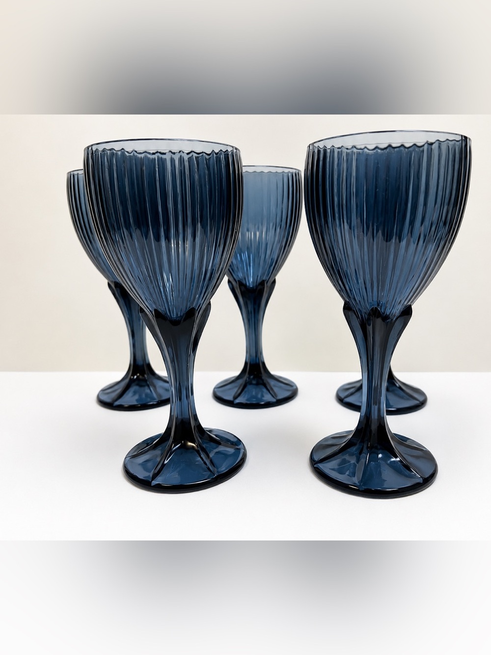 Vintage Fostoria Monet Dark Blue Water Goblets – Set of 5